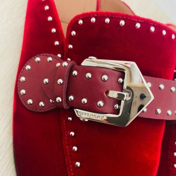 Givenchy Authentic Women's Burgundy Velvet Mules Size 39.5 Flat Slip On Shoes - Picture 9 of 10